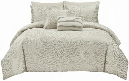 Botanical 5-Piece Comforter Set - Pintuck Bedding with Abstract Wave Design