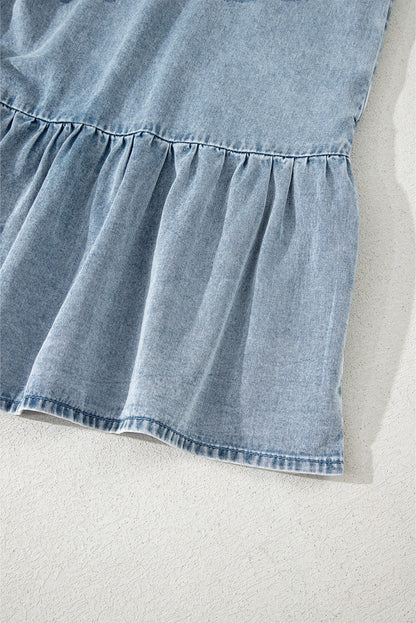 Threaded Pear Clare Sleeveless Ruffled Chambray Dress