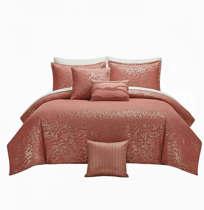 Botanical 5-Piece Comforter Set - Pintuck Bedding with Abstract Wave Design