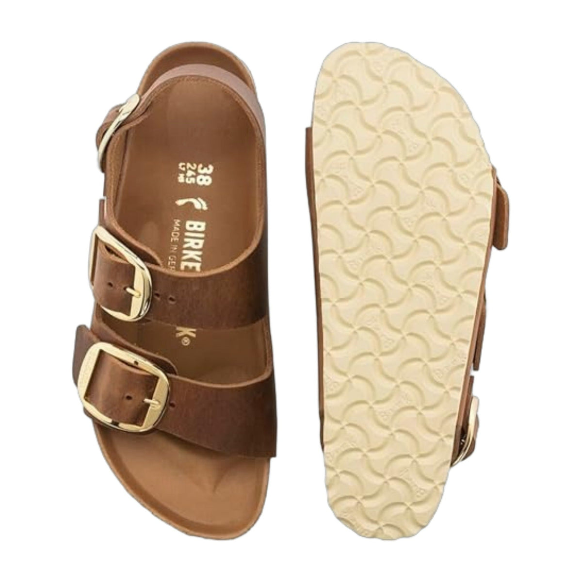 Birkenstock Unisex Milano Big Buckle Natural Leather Cognac