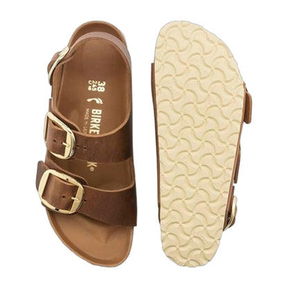 Birkenstock Unisex Milano Big Buckle Natural Leather Cognac