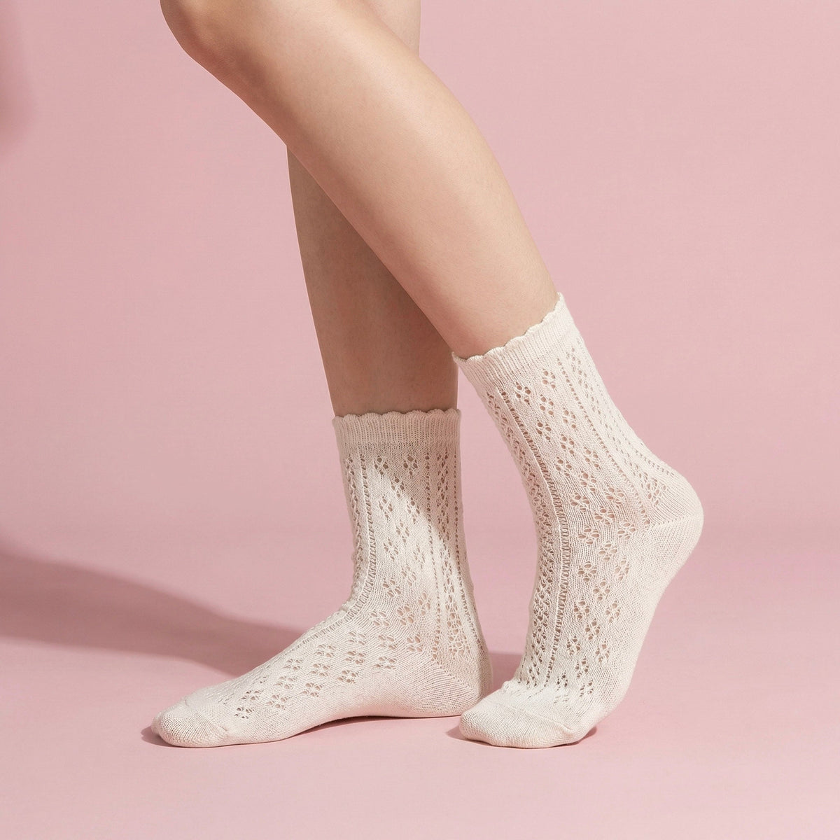 Anna-Kaci 4 Pairs Women's Lace Knit Crew Socks Lightweight Breathable Mesh Style with Elastic Cuff in Assorted Patterns