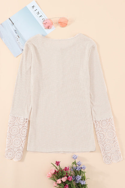 Threaded Pear Denver Lace Hem Sleeve Top