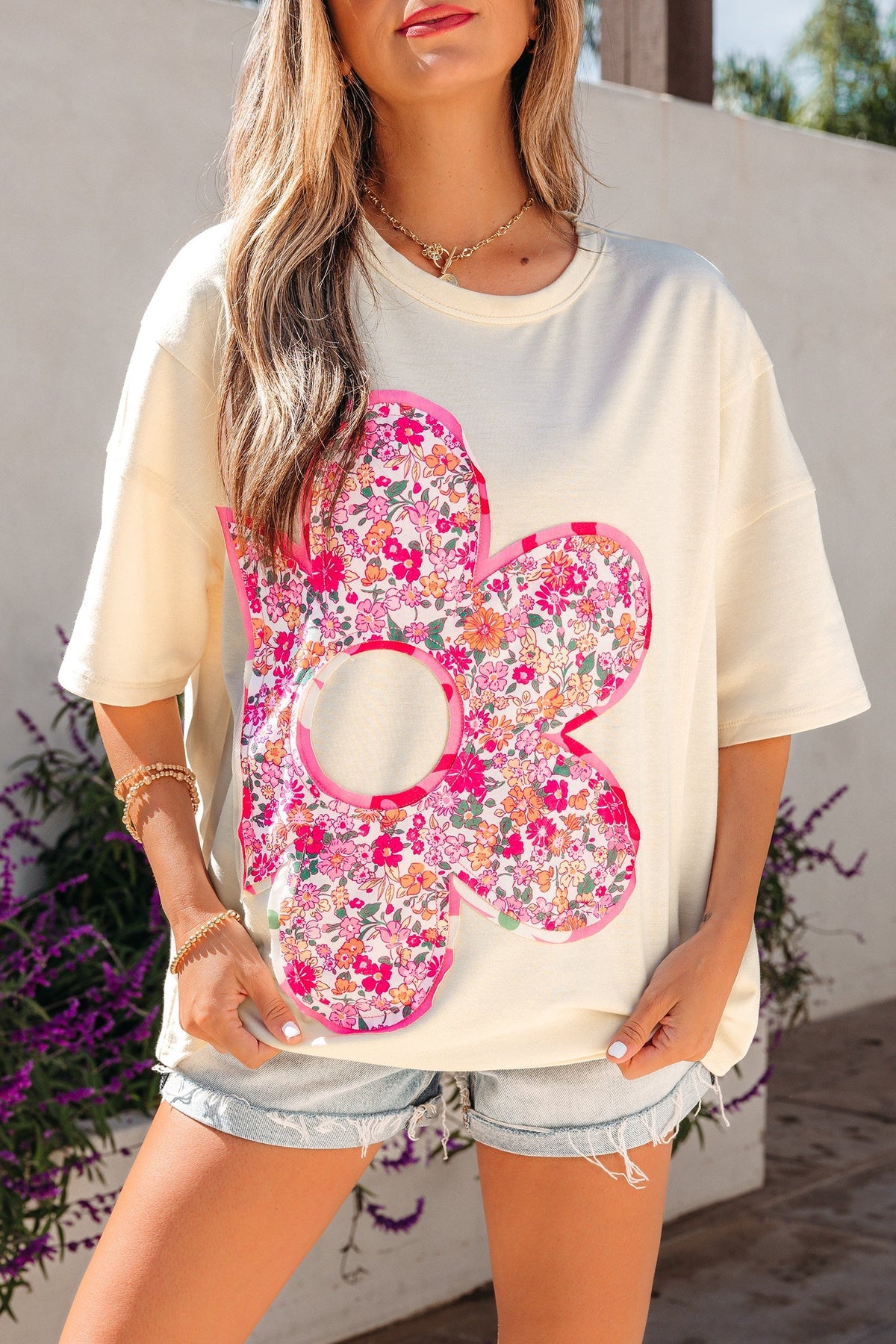Threaded Pear Poppy Big Flower Oversize Tee