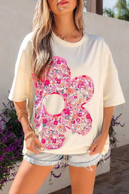 Threaded Pear Poppy Big Flower Oversize Tee