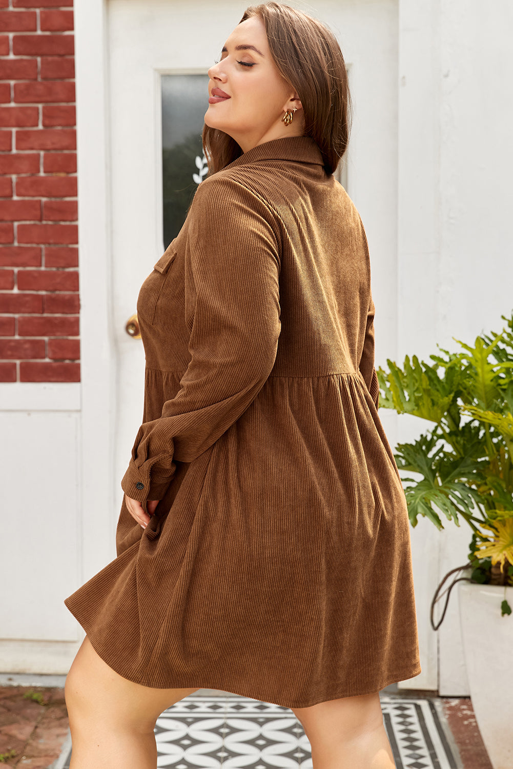 Threaded Pear Galilea Corduroy Full Collared PLUS Shirt