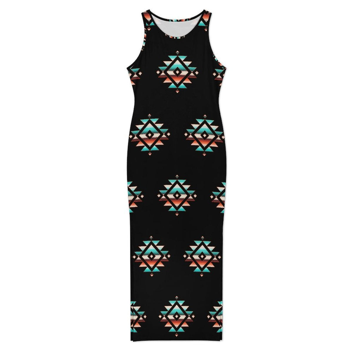 Baha Ranch Southwestern Aztec Sleeveless Bodycon Side Slit Western Maxi Dress