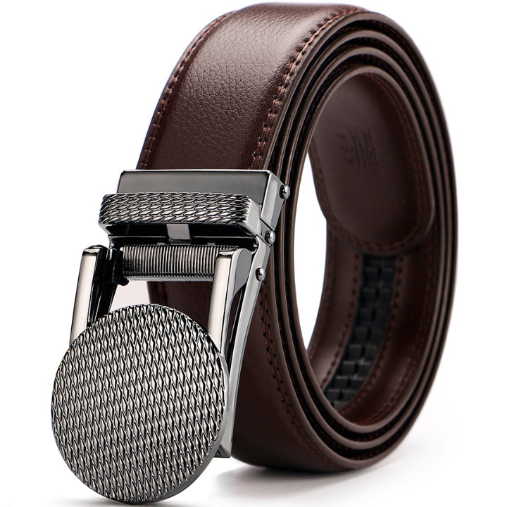 Men’s Luxury Automatic Buckle Leather Belt | Premium Ratchet Dress Belt for Men | Sleek Business Casual Waistband | Adjustable No-Hole Genuine Leather Belt