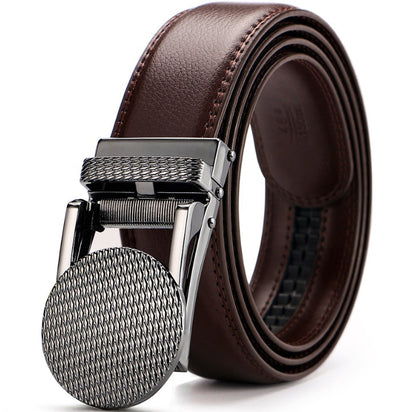Men’s Luxury Automatic Buckle Leather Belt | Premium Ratchet Dress Belt for Men | Sleek Business Casual Waistband | Adjustable No-Hole Genuine Leather Belt