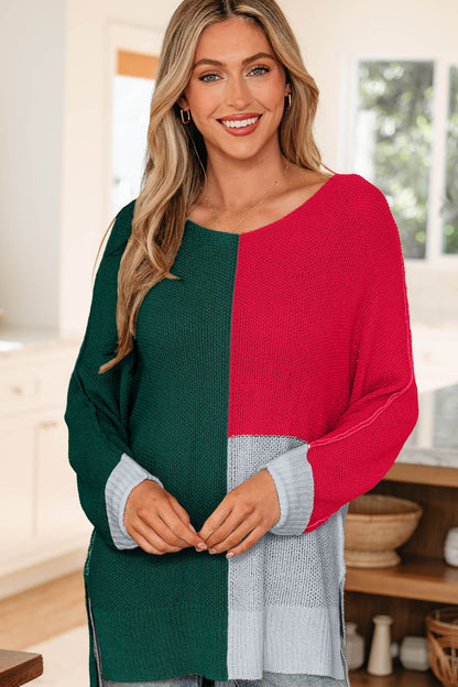 Threaded Pear Demi Block Knit Loose Sweater