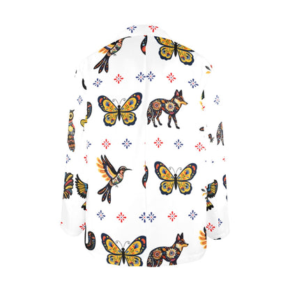 Baha Ranch Colores de Mexico Mexican Talavera Floral Animals Blazer in White