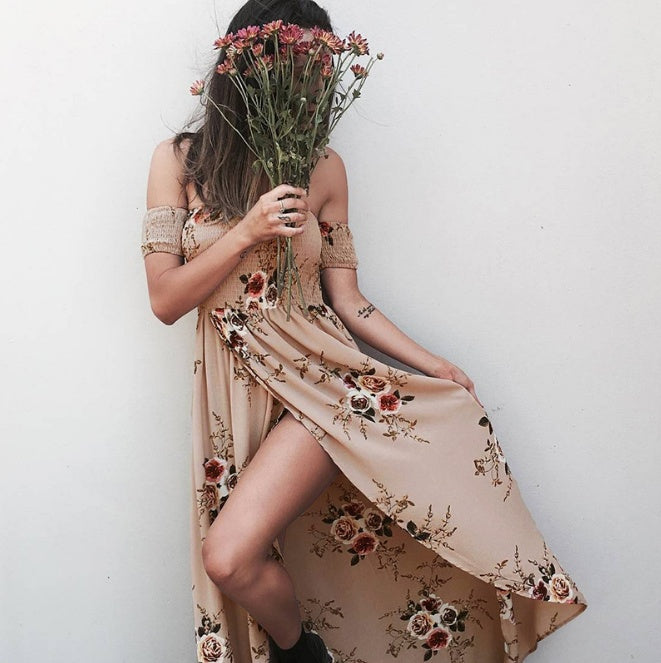 Women’s Boho Style Off-Shoulder Long Dress | High-Sense Beach Summer Gown | Trendy Minimalist Tropical Silhouette Dress | Luxury-Label Statuesque Resort Wear | 2026 High-Fashion Radiant Vacation Essential