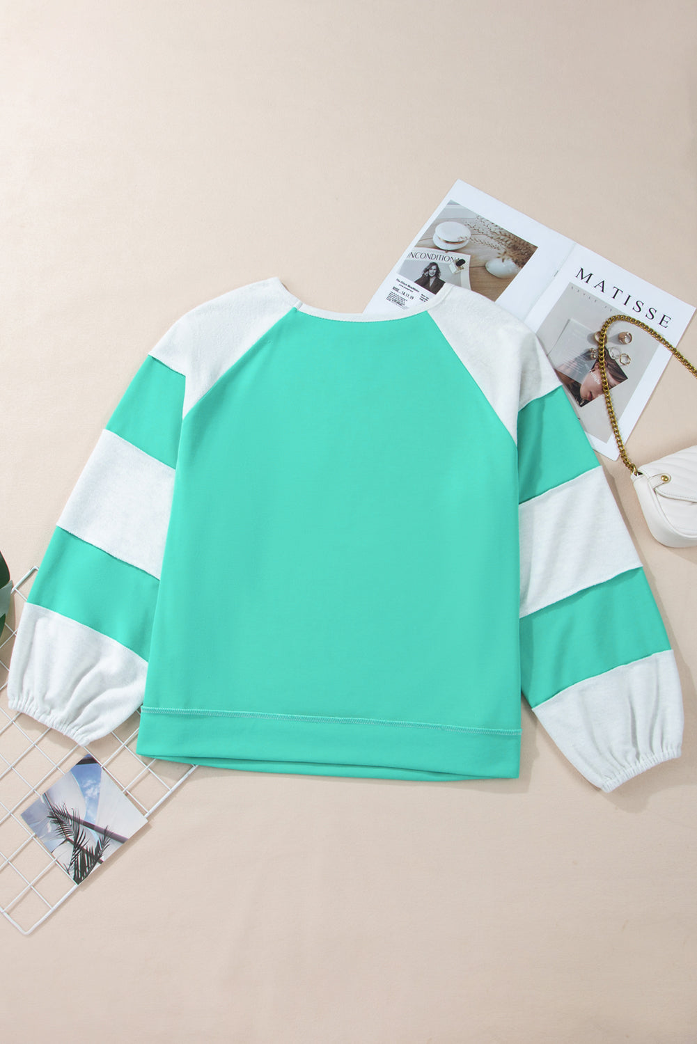 Threaded Pear Aruba Blue Colorblock Patchwork Cross Seam Plus Sweatshirt