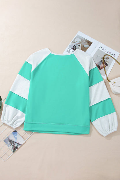 Threaded Pear Aruba Blue Colorblock Patchwork Cross Seam Plus Sweatshirt