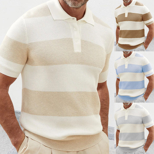 Men’s Summer Fashion Lapel Sweater | High-Sense Short Sleeve Knit Shirt | Trendy Minimalist Textured Polo Sweater | Luxury-Label Statuesque Radiant Apparel | 2026 High-Fashion Emerald-Luxe Essential