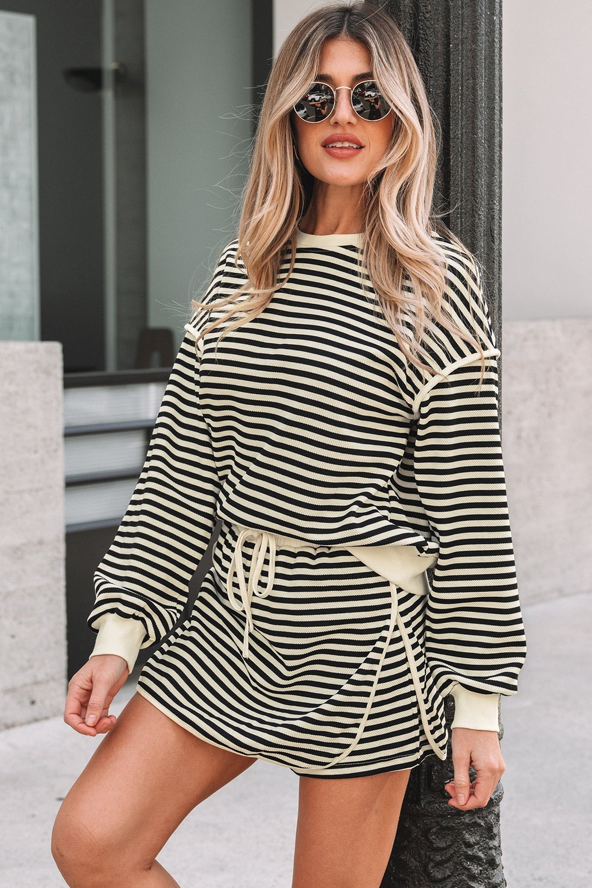 Threaded Pear Jessica Drop Shoulder Pullover Top & Skirt Set