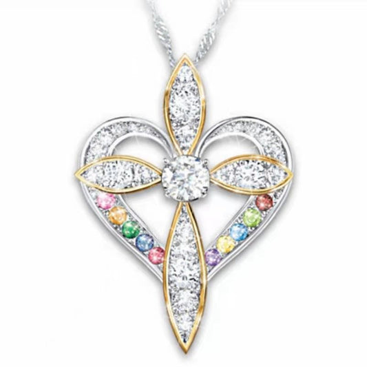 Fashion Love Heart-Shaped Cross Pendant | Trendy Crucifix Heart Necklace for Women | Minimalist Spiritual Symbol Jewelry | Elegant Faith-Inspired Heart Charm Necklace