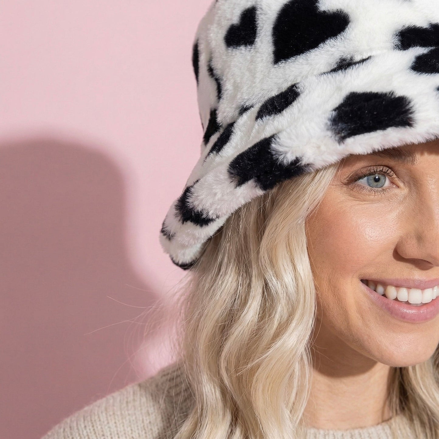 Anna-Kaci Valentine Plush Heart Pattern Bucket Hat Soft Texture Cozy Winter Style