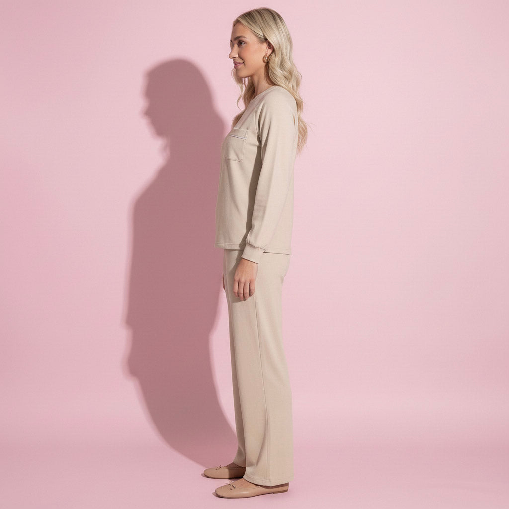 Anna-Kaci Women's 2-Piece Set Long Sleeve Top with Front Pocket and Relaxed Fit Lounge Pants