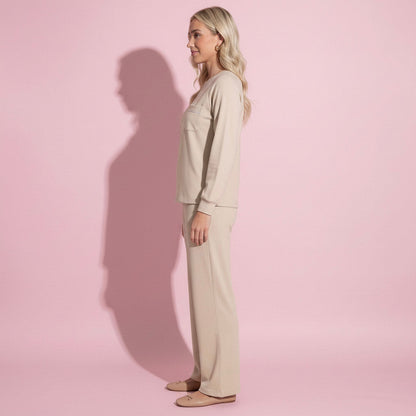 Anna-Kaci Women's 2-Piece Set Long Sleeve Top with Front Pocket and Relaxed Fit Lounge Pants