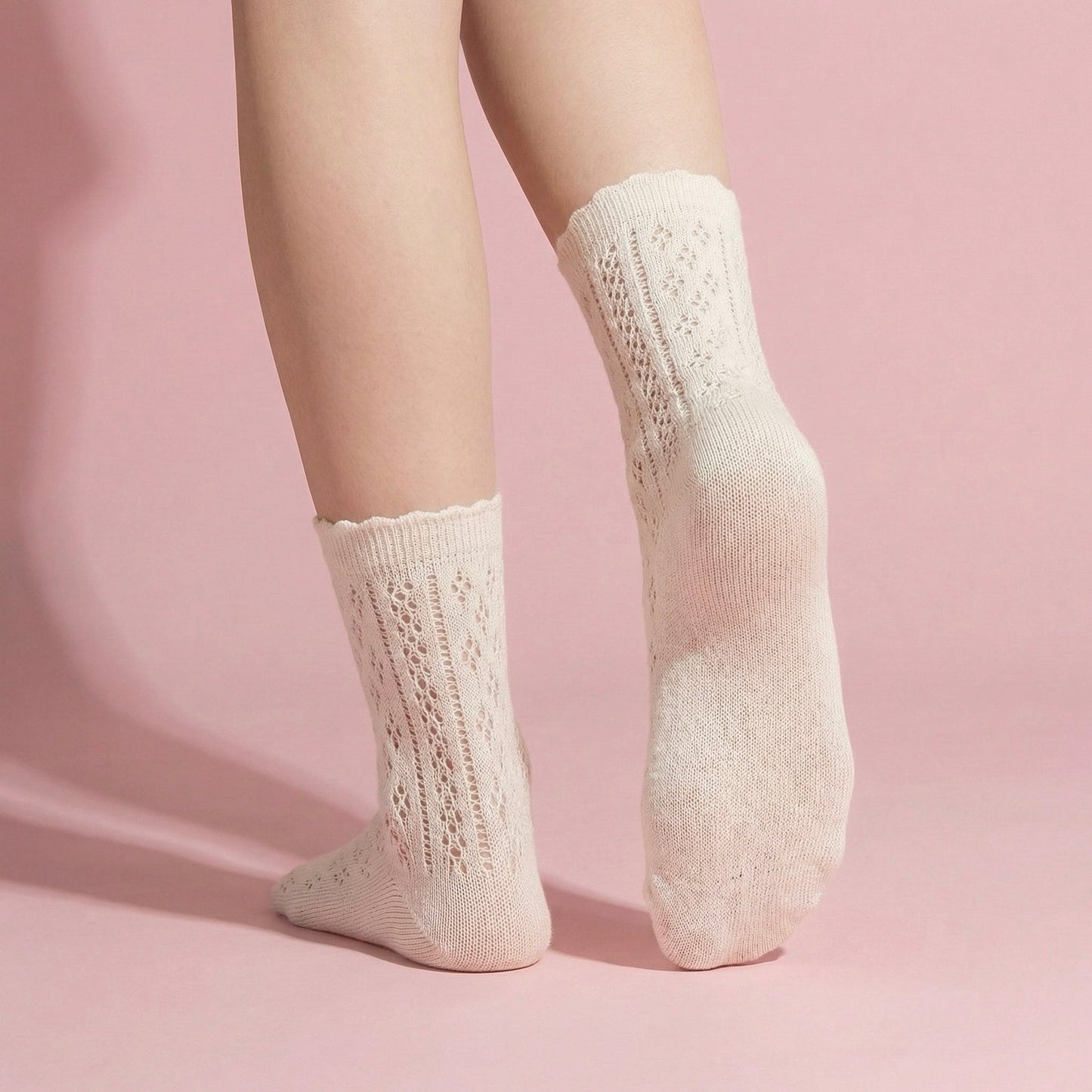 Anna-Kaci 4 Pairs Women's Lace Knit Crew Socks Lightweight Breathable Mesh Style with Elastic Cuff in Assorted Patterns