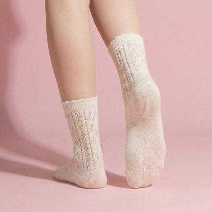 Anna-Kaci 4 Pairs Women's Lace Knit Crew Socks Lightweight Breathable Mesh Style with Elastic Cuff in Assorted Patterns