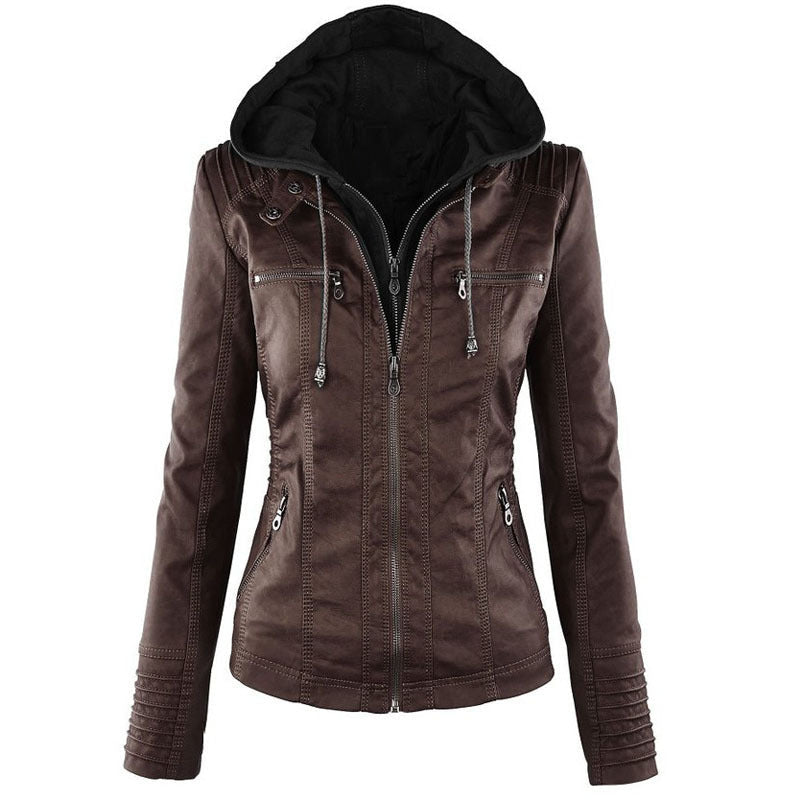 Women's Hooded Leather Jacket