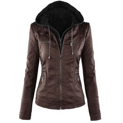 Women's Hooded Leather Jacket