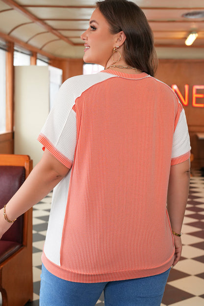 Threaded Pear Khloe Plus Size Rib Color block Short Sleeve Top