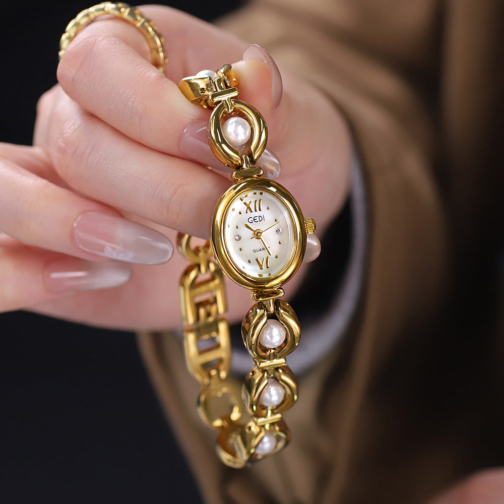 GEDI National Style Emerald Bracelet Watch | Luxury Shell Pearl Women’s Quartz Watch | Niche High-Grade Green Dial Watch | Exquisite Light Luxury Jewelry Watch for Women