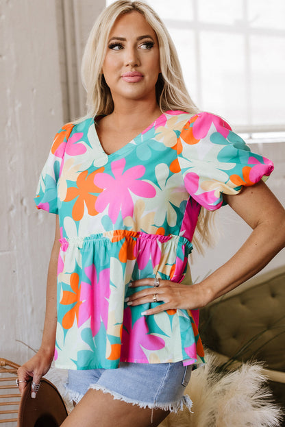 Threaded Pear Kathryn Bubble Sleeve Peplum Blouse