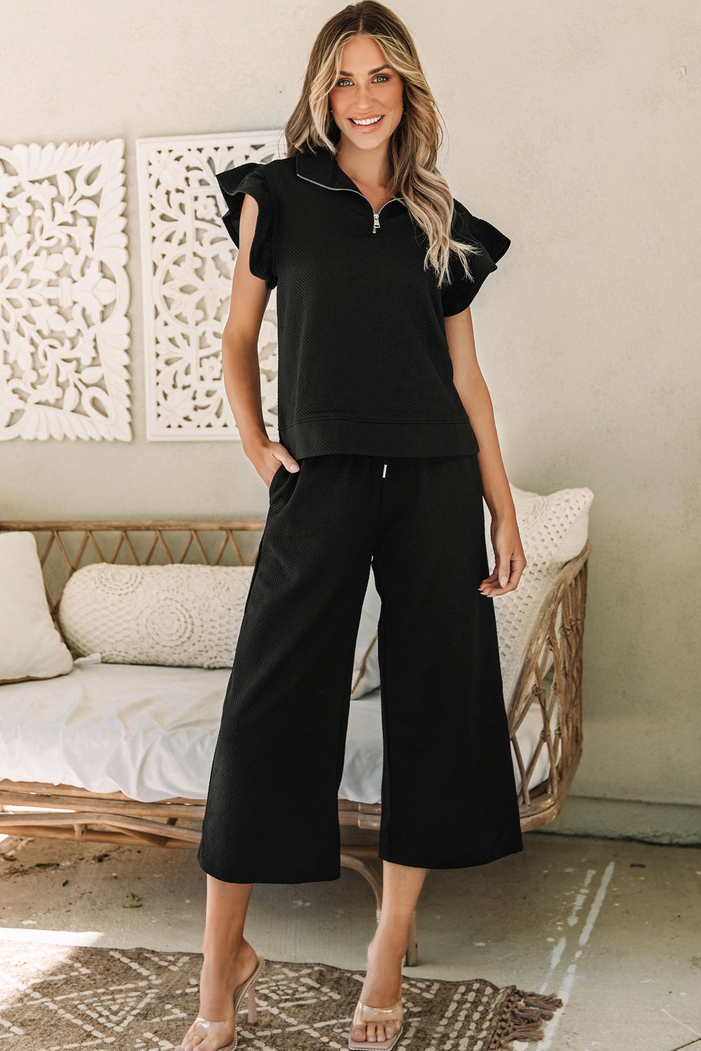 Threaded Pear Alyssa Textured Flutter Sleeve Top