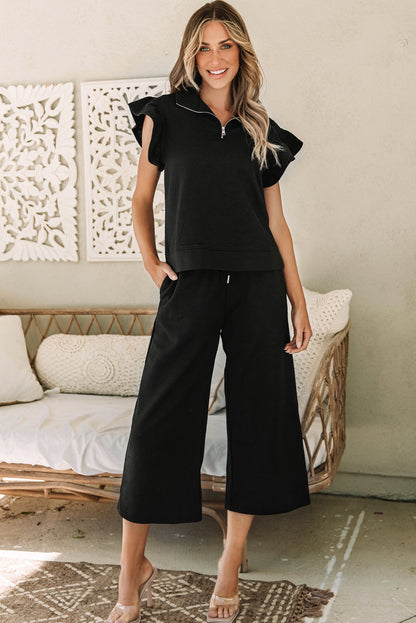 Threaded Pear Alyssa Textured Flutter Sleeve Top