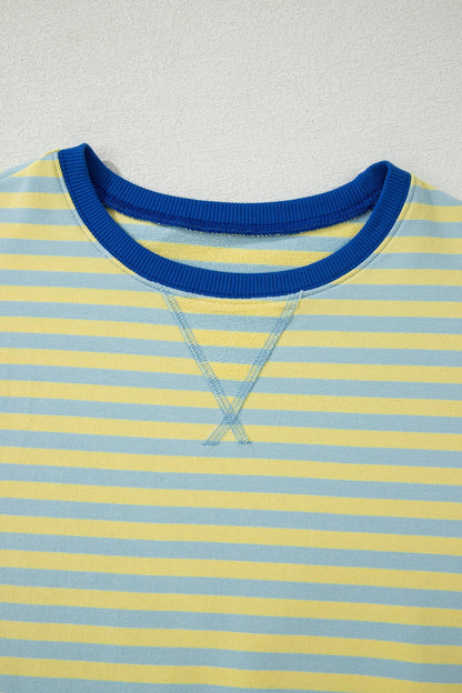 Elsa Stripe Drop Shoulder Boxy Casual Terry Short Set - Yellow