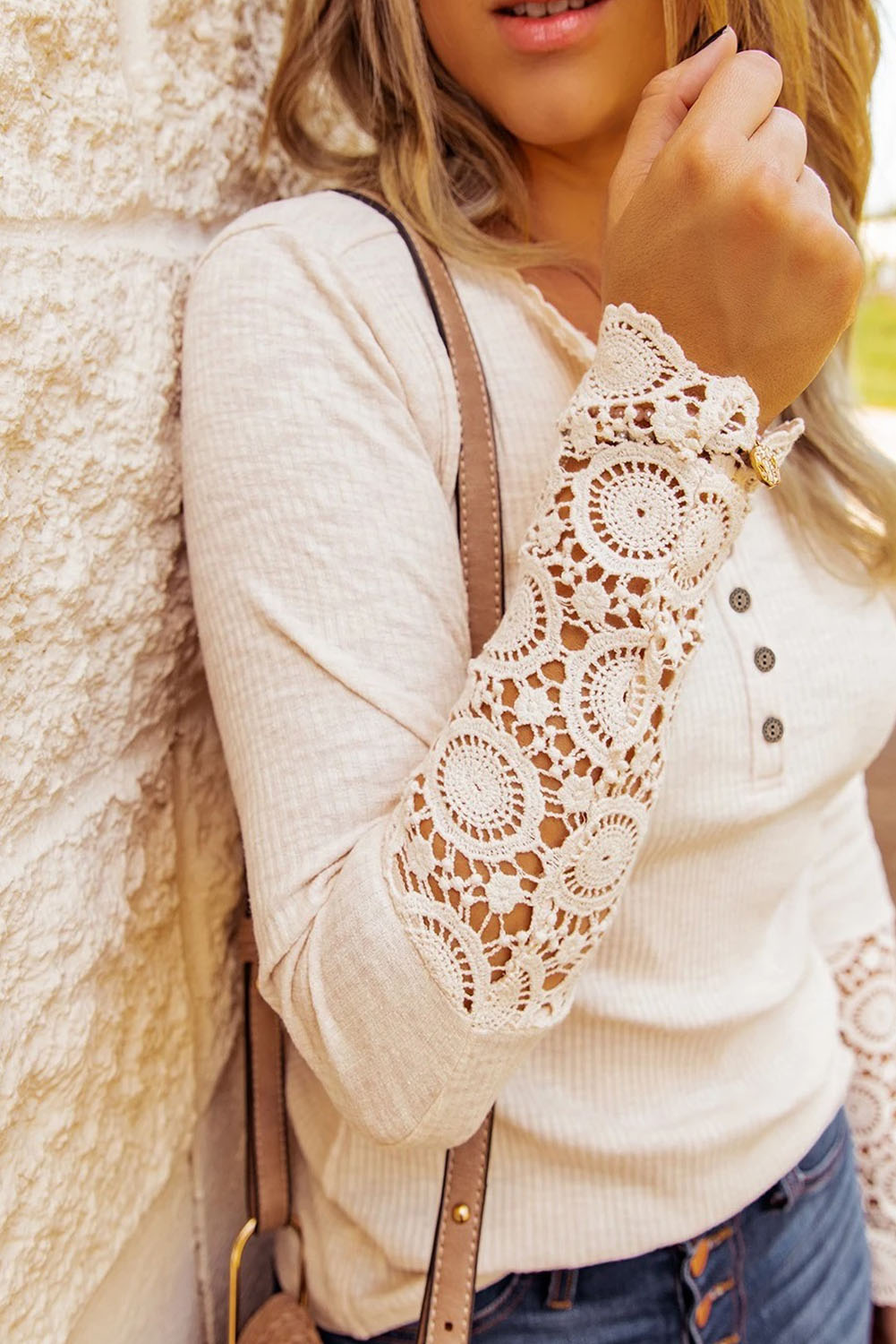 Threaded Pear Denver Lace Hem Sleeve Top