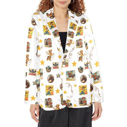 Baha Ranch Vintage Cowgirl Collage Women's Western Blazer in White
