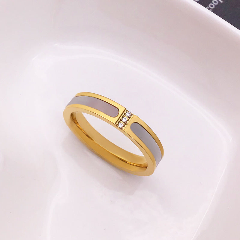 Luxury Three-Diamond Inlaid Shell Ring | Elegant 18K Gold Plated Band for Women | Minimalist Statement Shell Inlay Ring | Sophisticated Wedding & Anniversary Jewelry Gift