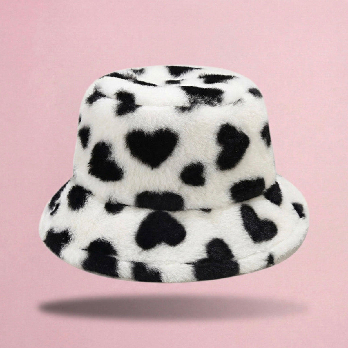 Anna-Kaci Valentine Plush Heart Pattern Bucket Hat Soft Texture Cozy Winter Style