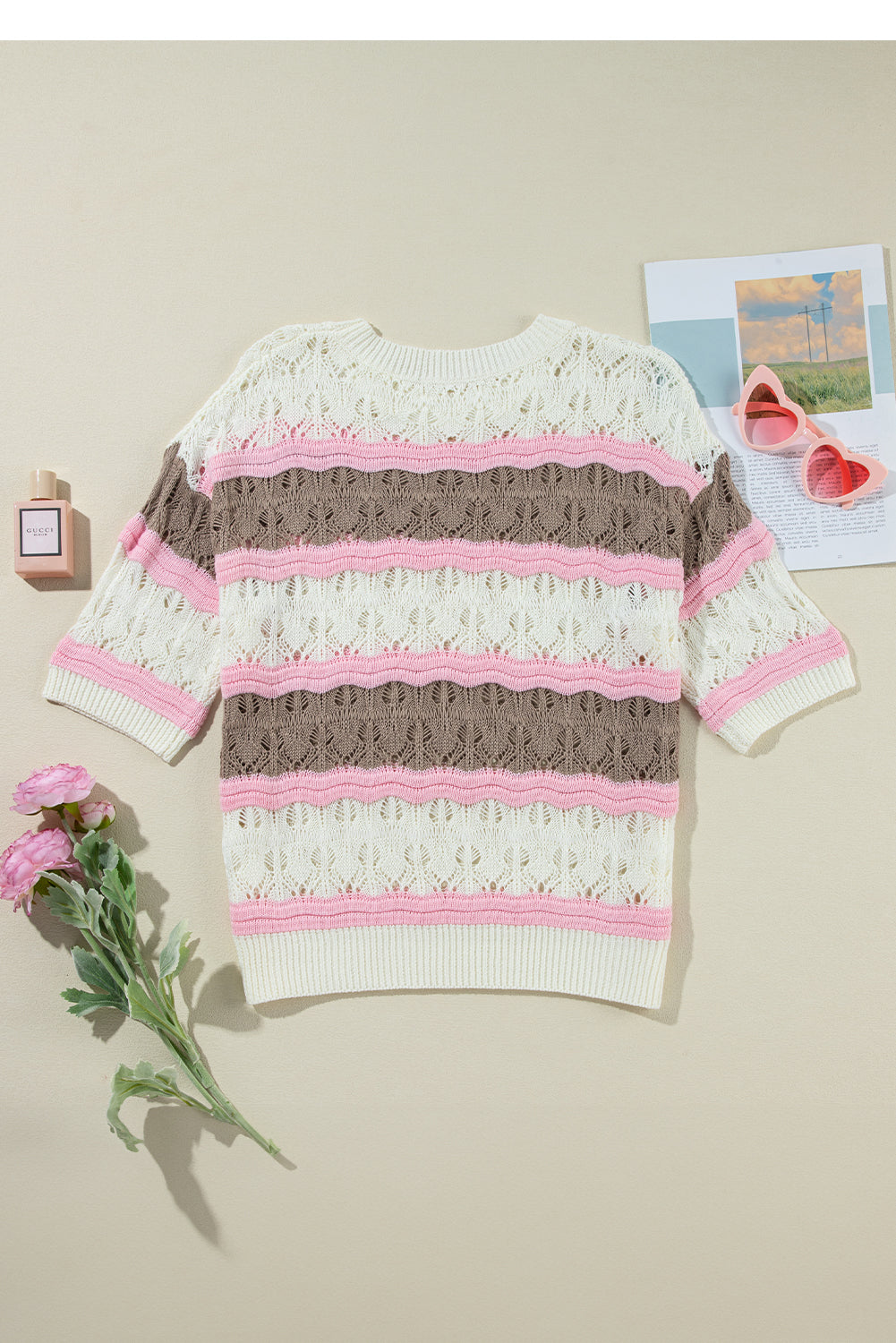 Threaded Pear Leilani Crochet Half Sleeve Sweater