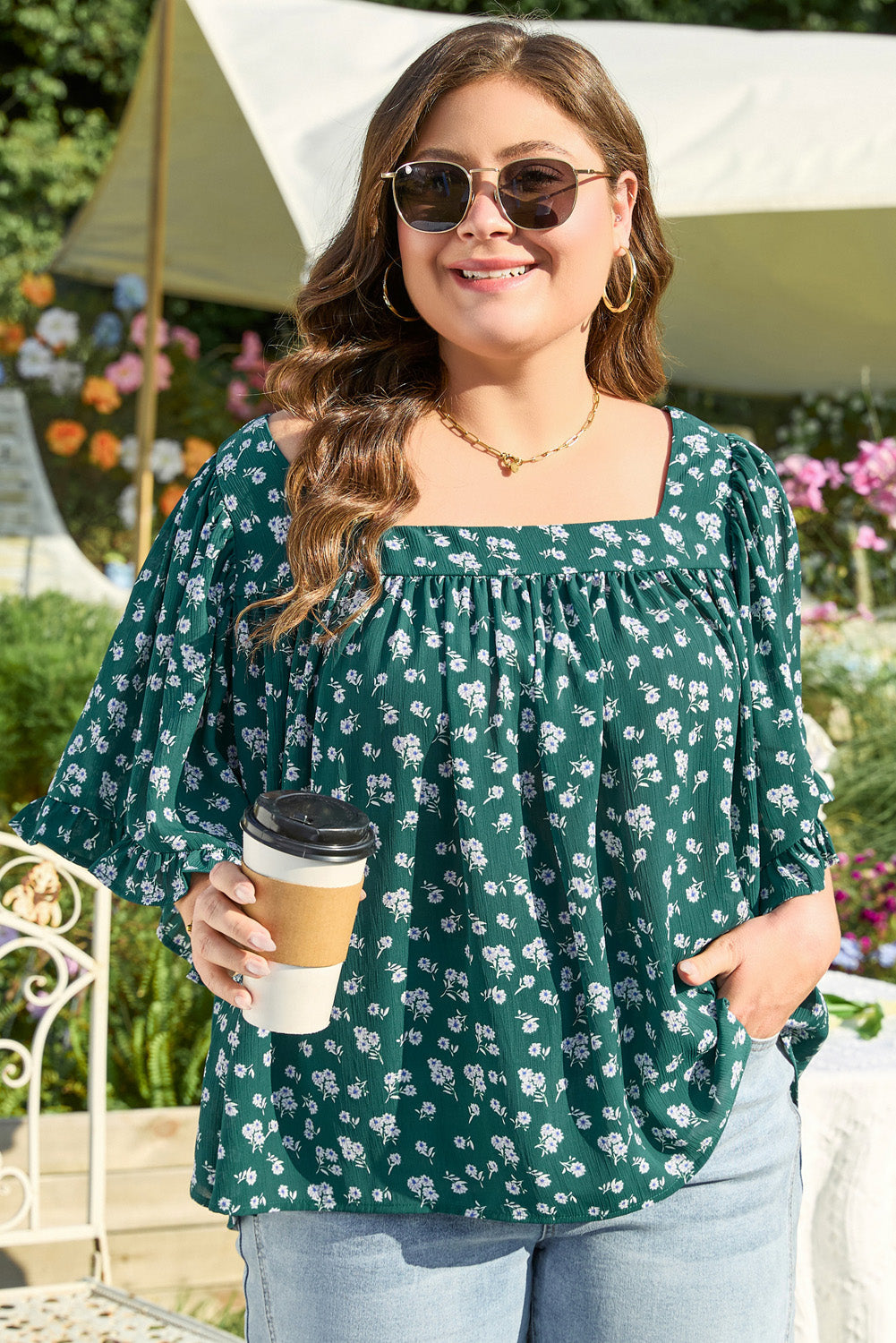 Threaded Pear Adelynn Square Ruffled Trim PLUS Blouse