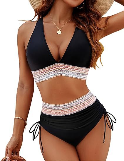 Fashion Womens High Waist Bikini Set Two Piece Swimsuit Solid Color