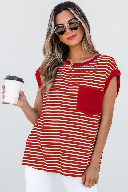 Threaded Pear Annika Stripe Round Neck Tank Top