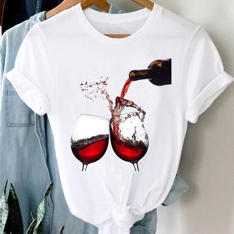 Women’s Artistic Wine Glass Print Casual Tee | Minimalist Graphic Short Sleeve T-Shirt | Trendy Cotton-Blend Summer Top | Fun & Stylish "Happy Hour" Tee for Women | 2026 Casual Chic Streetwear
