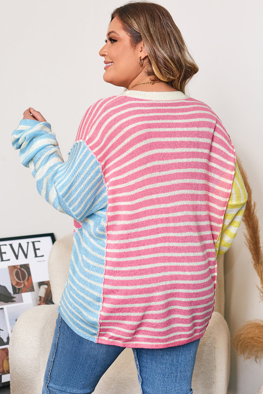 Threaded Pear Fernanda Seam Colorblock Patchwork PLUS Sweater