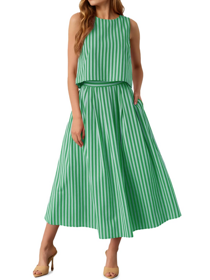 Women's Striped Sleeveless Top & Midi Skirt Set
