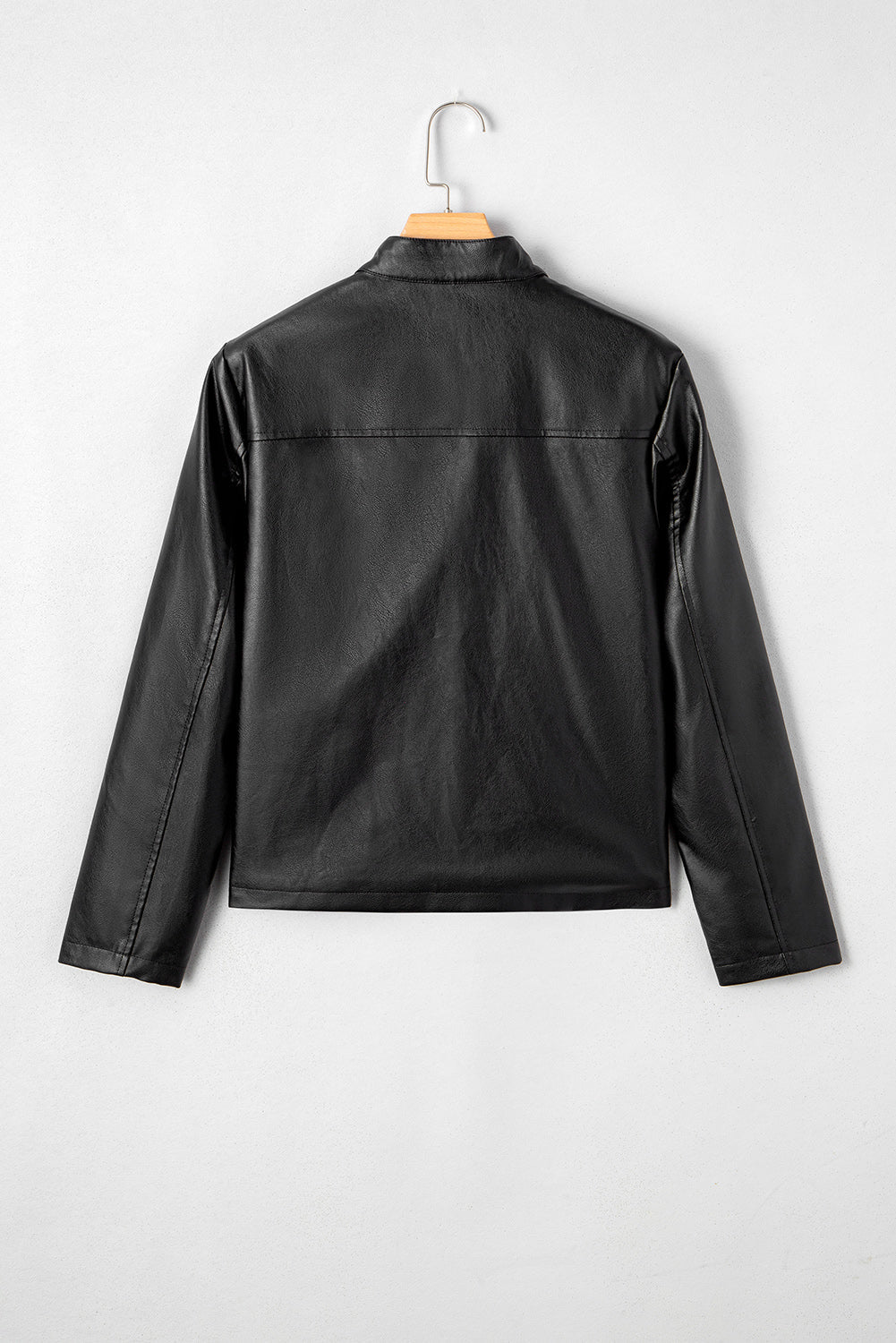 Threaded Pear Olive Faux Leather Buttoned Front Boxy Jacket