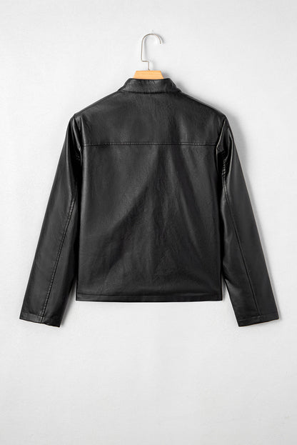 Threaded Pear Olive Faux Leather Buttoned Front Boxy Jacket