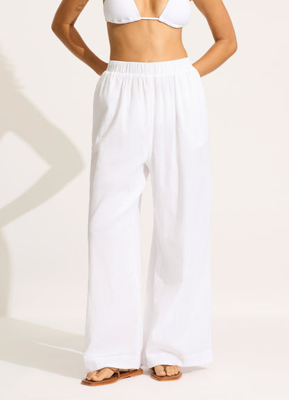 Crinkle Beach Pant - White