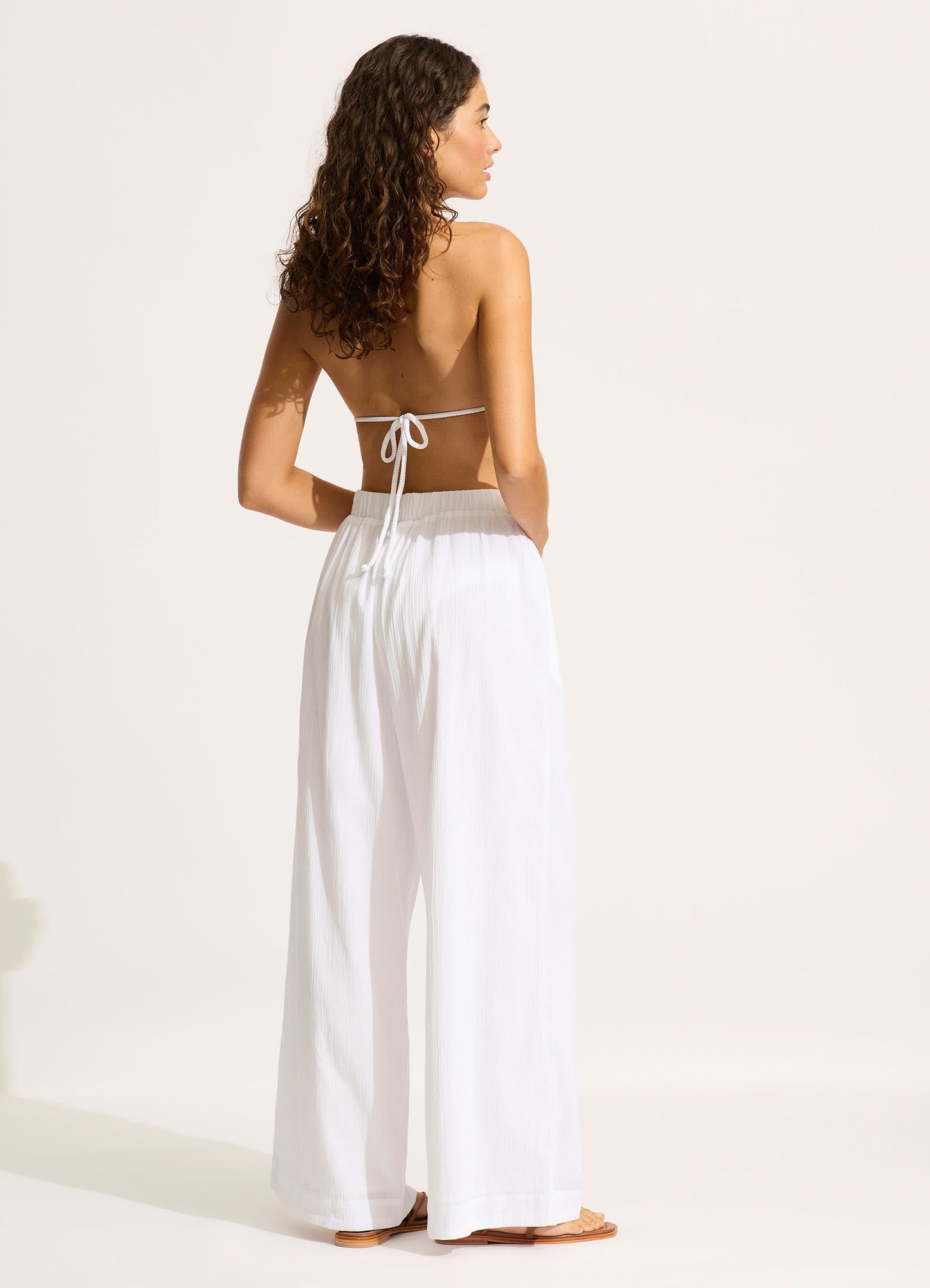 Crinkle Beach Pant - White
