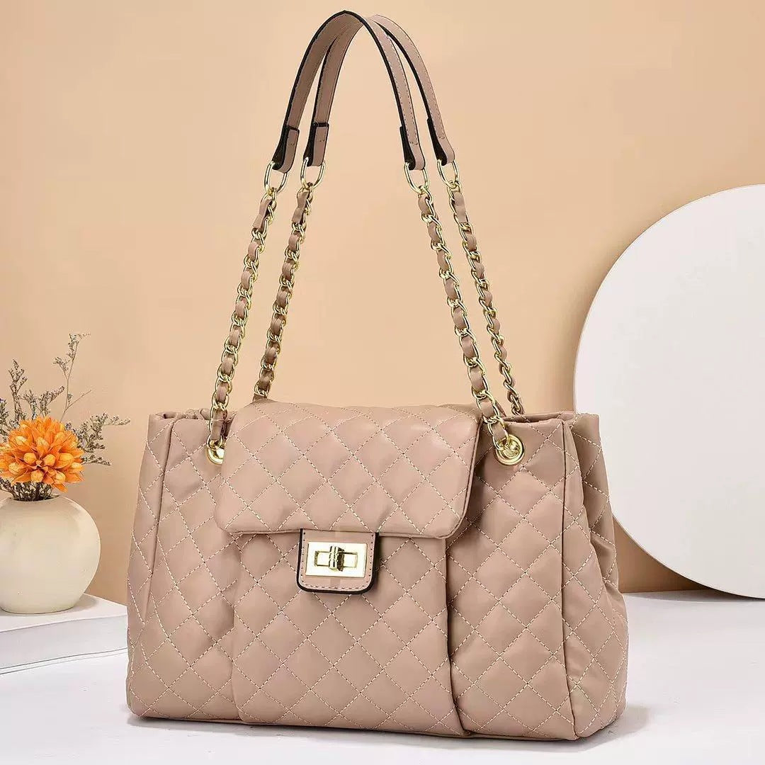Women’s Quilted Rhombus Chain Shoulder Bag | Large Capacity Embroidery Thread Messenger Bag | Elegant Solid Color Crossbody Tote | Designer Style Diamond Lattice Chain Bag | 2026 Luxury Work & Travel Handbag